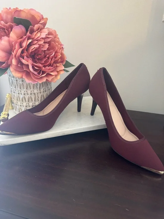 Jones New York Burgundy Pointed Toe Heels with Gold Toe Caps - Picture 5 of 6